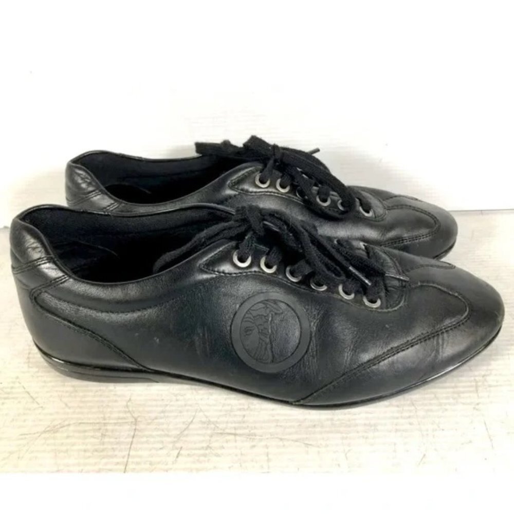 NWOB Versace Collection Men's Black Leather Lace Up Casual Sneaker Shoes
